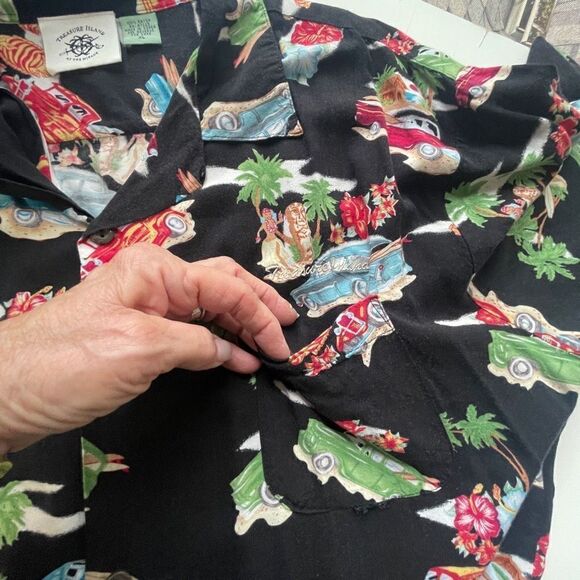 Treasure Island Men's Hawaiian Short Sleeve Button-Down Shirt  Black XL - Picture 10 of 10